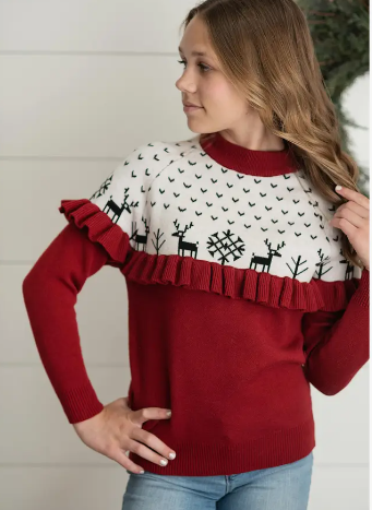 Adorable Sweetness - Ruffled Reindeer Sweater
