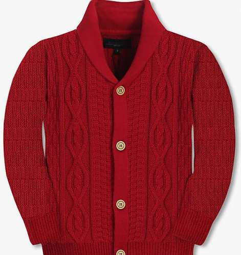 Gioberti - Red Cable Knit Shawl Sweater