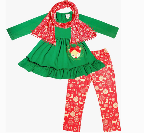 Angeline Kids - Merry Christmas Reindeer Outfit with Scarf Set