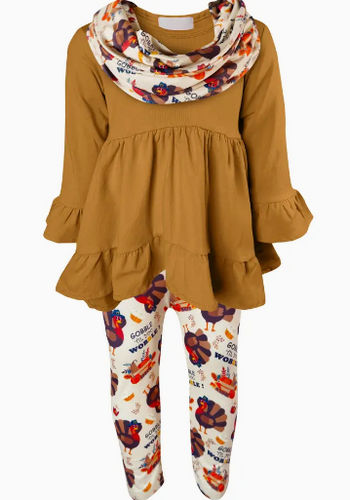 Angeline Kids - 3-piece Thanksgiving Scarf Outfit