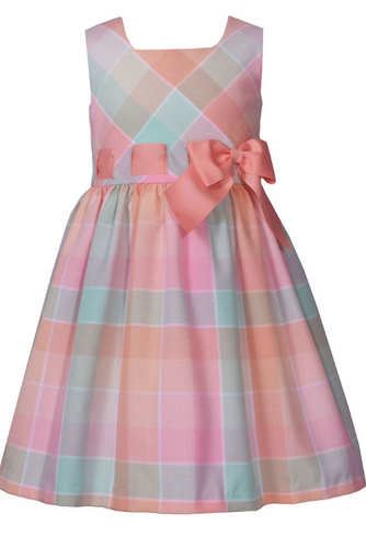 Bonnie Jean - Linen Pastel Plaid Dress