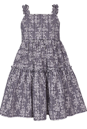 Bonnie Jean -  Embroidered Gingham Sundress