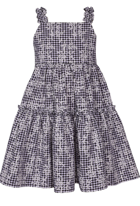 Bonnie Jean -  Embroidered Gingham Sundress