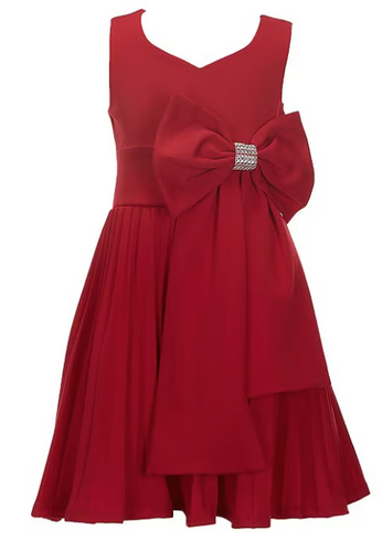 Bonnie Jean - Pleated Scuba Dress w/ Bow Accent