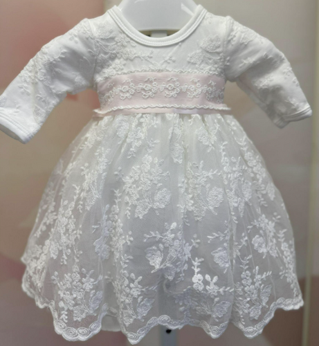 Bebe Gabrielle - Pink Ribbon Trimmed Lace Dress