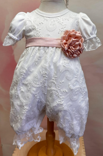 Bebe Gabrielle - Belted Romper with Lace and Rosette