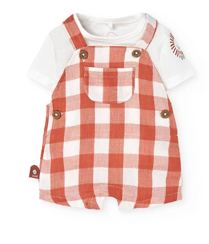 Boboli - Orange Check Knit Shortall Set