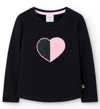 Boboli - Long Sleeve Black Heart T-Shirt