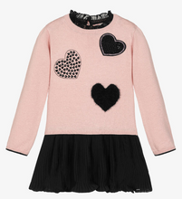 Load image into Gallery viewer, Boboli - Knit Dress Pink and Black with Hearts