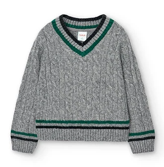 Boboli - Grey Cable Knit V-Neck Sweater