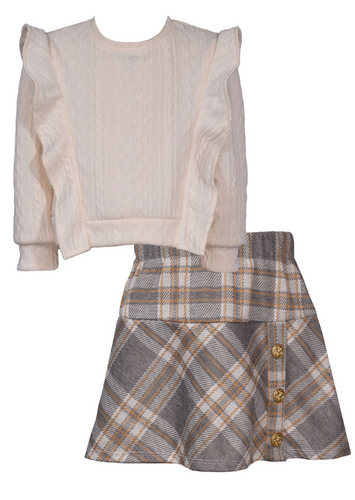 Bonnie Jean -Knit Top & Plaid Skirt Set