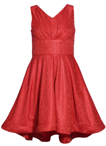 Bonnie Jean-  Red Sparkle Bow Back Dress