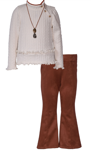 Bonnie Jean - Knit Top + Suede-Look Bell Bottoms