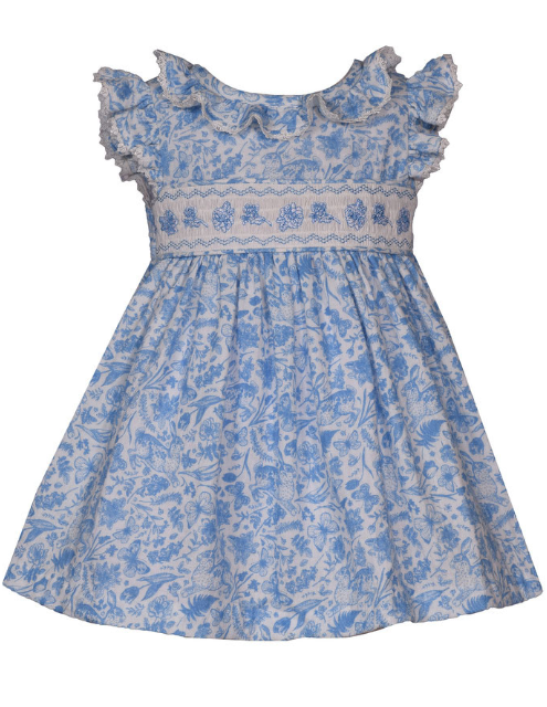 Bonnie Jean - Smocked Blue Floral Dress