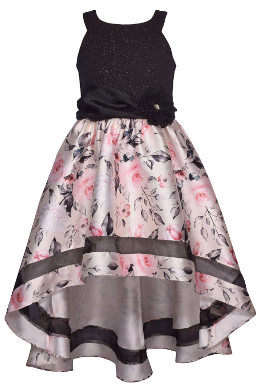 Bonnie Jean Black Floral High Low Dress 12651 Connie s Children s Shop