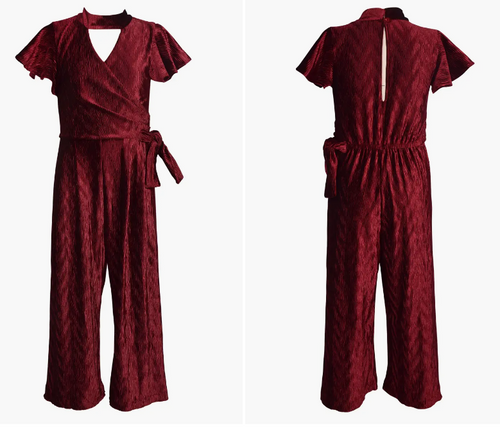 Bonnie Jean- Velvet Ribbed Jumpsuit w/ Choker