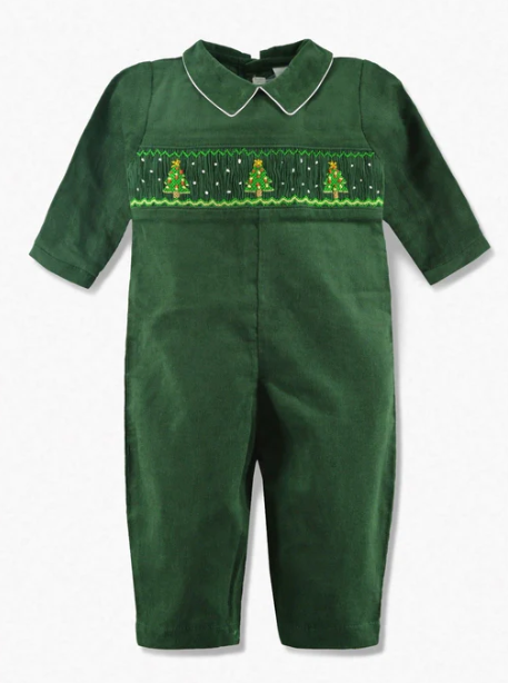Carriage Boutique - Green Xmas Tree Smocked Romper