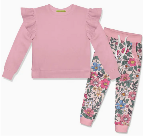 Milly Loves Lily - Angel Sleeve Top and Velour Jogger Set