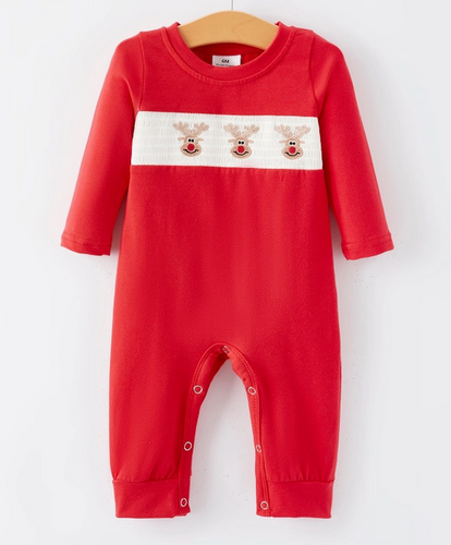 Rylee Faith - Reindeer Romper w/ Smocking