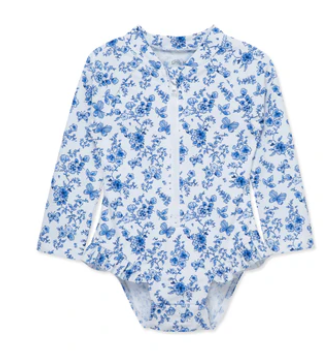 Little Me-  Blue Floral Rashguard Suit