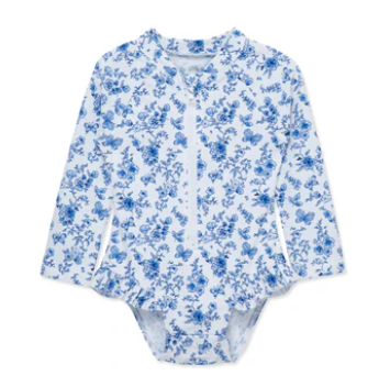 Little Me- Blue Floral Rashguard Suit