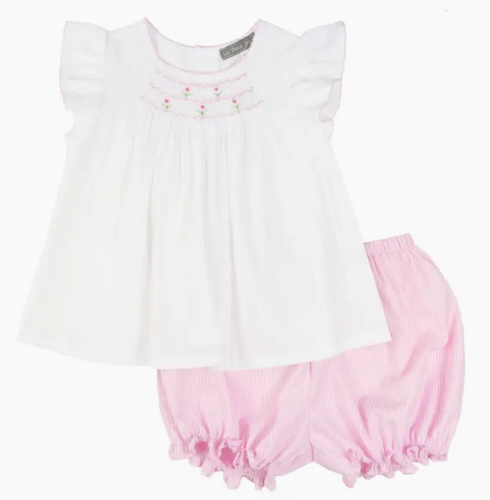 Les Petits Soleils - White and Pink Smocked Tunic Set