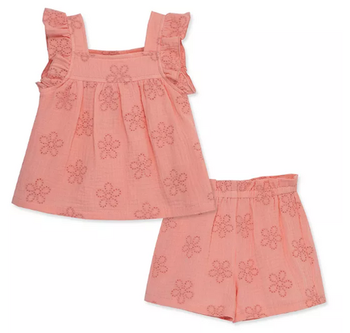 Little Me - Coral Eyelet Short Set