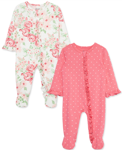 Little Me - Dotted Hot Pink + Floral 2 Pk Footies  LLQ14812