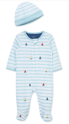 Little Me - Striped Sailboat Sleeper w/ Hat