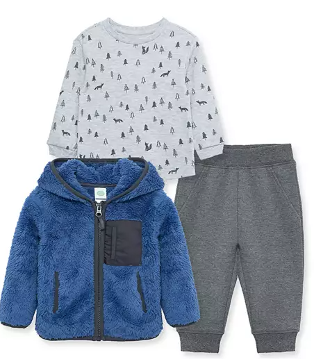 Little Me - Blue & Grey Sherpa Jacket Set