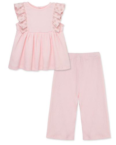 Little Me - 2 PC Pink Eyelet Top and Pant Set