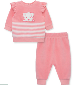Little Me - Pink with Pup Velour Set