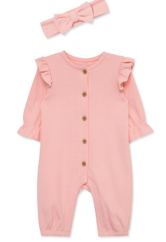 Little Me - Peachy Pink Jumpsuit With Headband