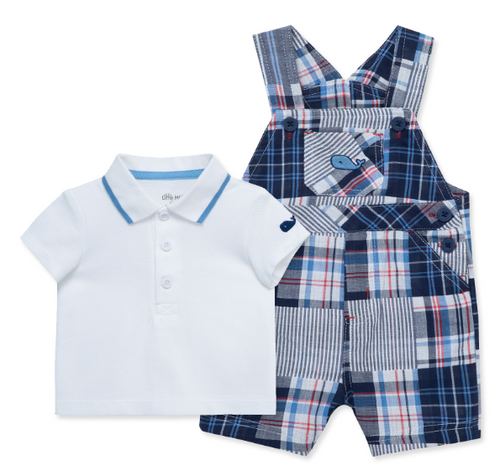 Little Me - Plaid Shortall Set