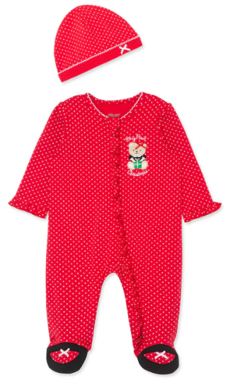 Little Me - Polka Dot/ Bear 1St Christmas Footie