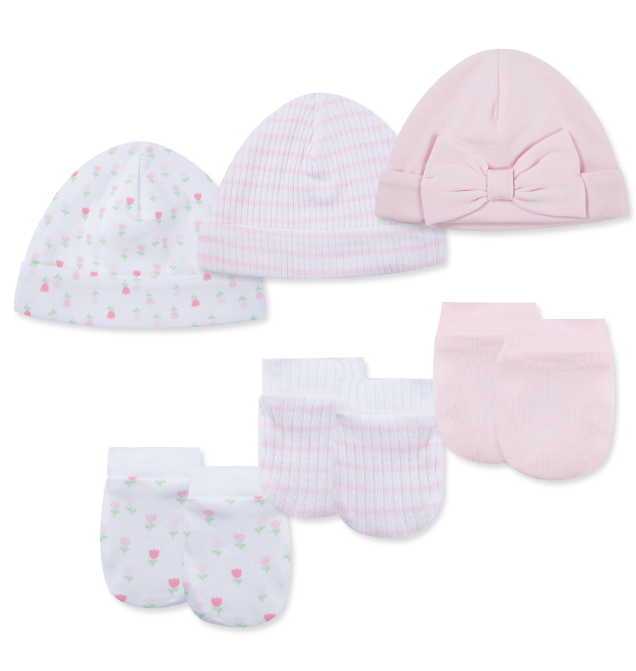 Little Me - Cuddly Bunnies/ Tulip Hat & Mitten Set