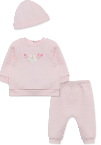 Little Me - Pink Petals Quilt 3 Pc. Pant Set