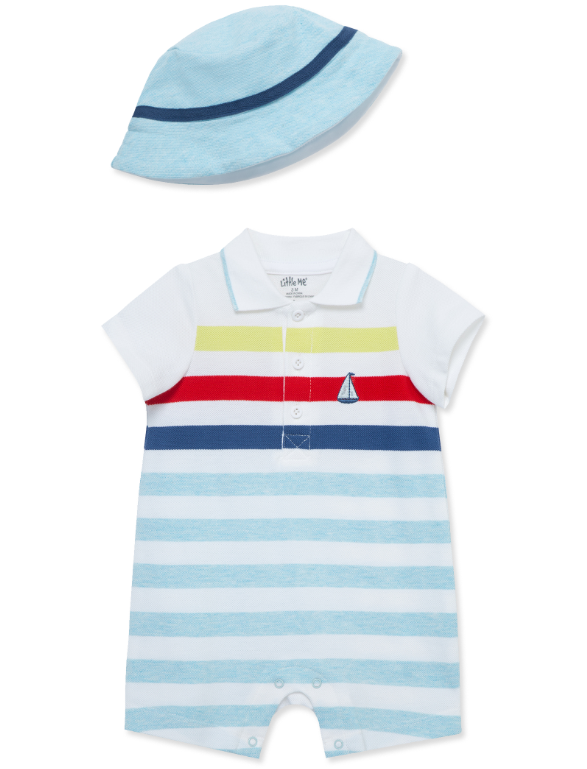 Little Me - Striped Sailboat Romper w/ Hat