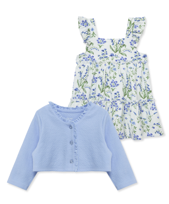 Little Me - Floral Dress W/ Cardigan