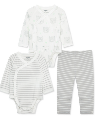 Little Me - Fuzzy Bears Grey/ Stripes 3-pc Set