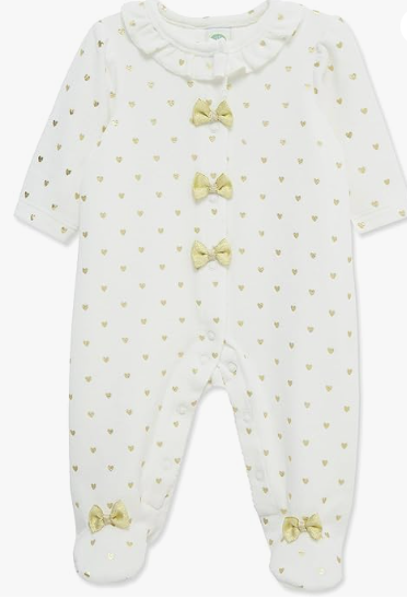 Little Me - Hearts and Bows Velour Footie