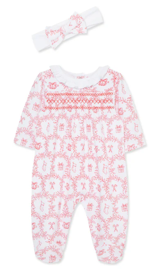 Little Me - Festive Holiday Print Footie