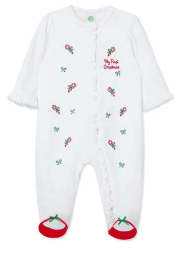 Little Me - Ruffled Velvet Candy Cane Footie