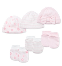 Little Me - Pink Petals 6 Piece Hat & Mitt Set