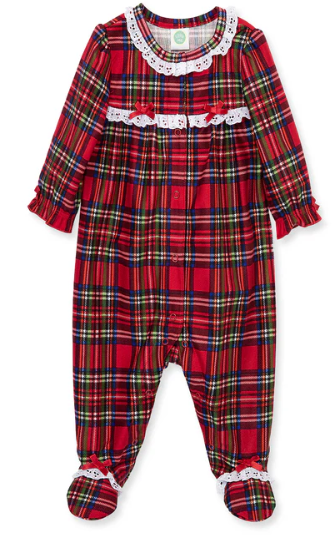 Little Me - Lace & Bows Plaid Footie