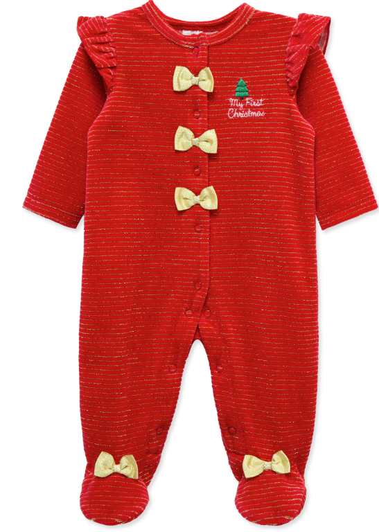 Little Me - Red and Gold Bow Holiday Velour