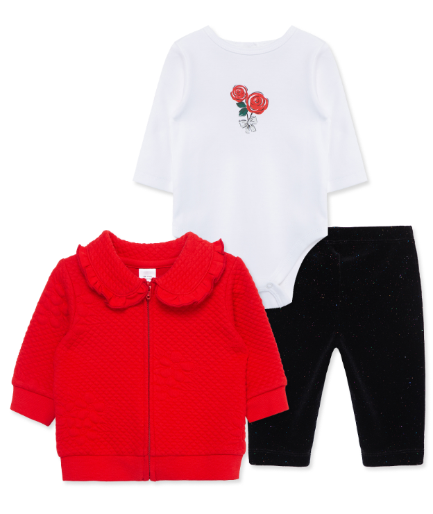 Little Me - Red Roses 3Pc. Jacket Set