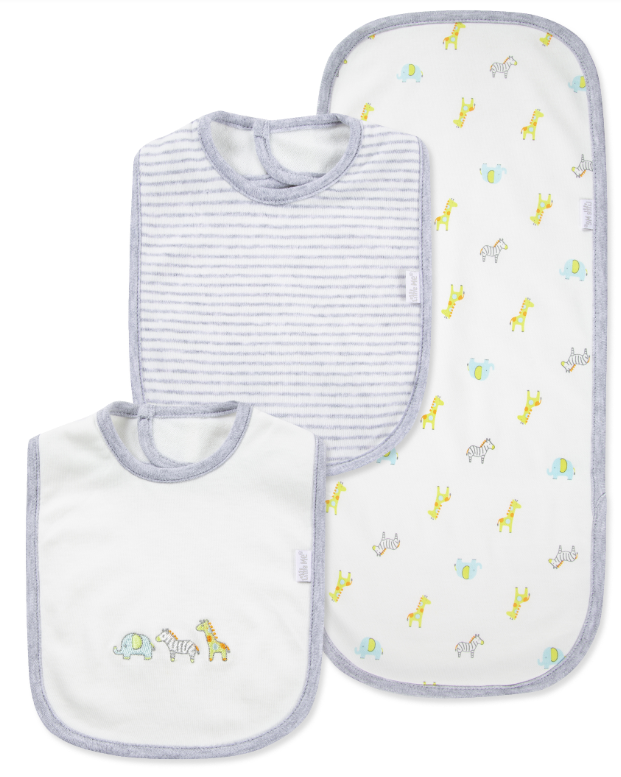 Little Me - Safari 3 Pack Bib/ Burp Set