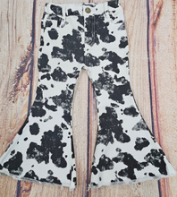 Load image into Gallery viewer, ML Kids - Cow Print Raw Edge Flair Jeans (More Colors)