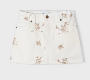 Mayoral- Cream Print Denim Skirt